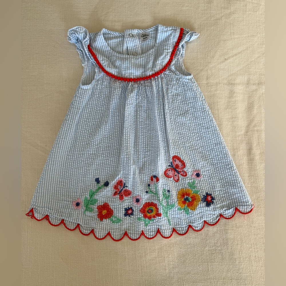 Baby Essentials Striped seersucker Dress with Floral Embroidery 100% cotton 24mo